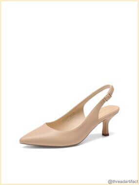 Women's Faux Leather Slingback Kitten Heel Pumps Pointed Toe